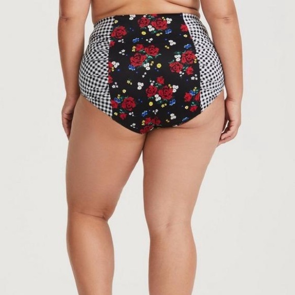 Torrid high waist ruched gingham floral swimsuit bottoms 2X - Picture 3 of 8